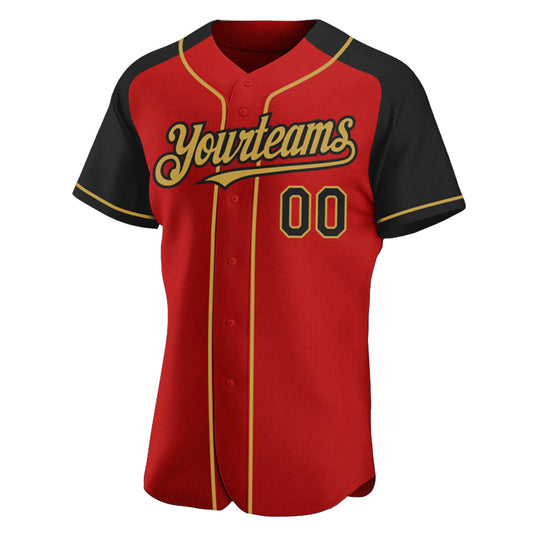 Custom Red Black-Old Gold Authentic Raglan Sleeves Baseball Jersey - Sky-Custom