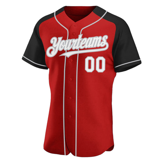 Custom Red White Black-Gray Authentic Raglan Sleeves Baseball Jersey - Sky-Custom