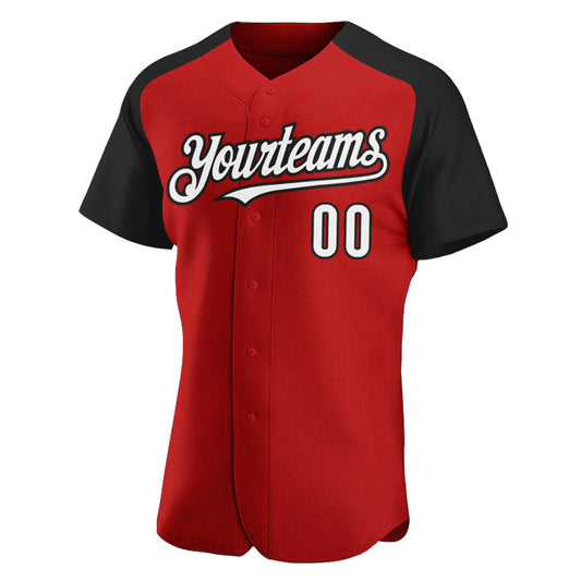 Custom Red White-Black Authentic Raglan Sleeves Baseball Jersey - Sky-Custom
