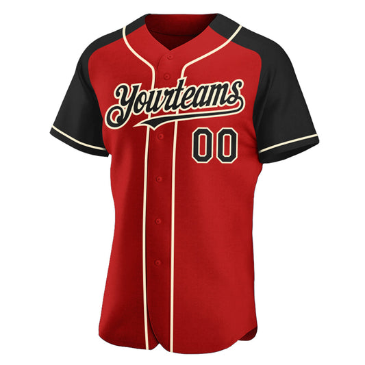 Custom Red Black-Cream Authentic Raglan Sleeves Baseball Jersey - Sky-Custom