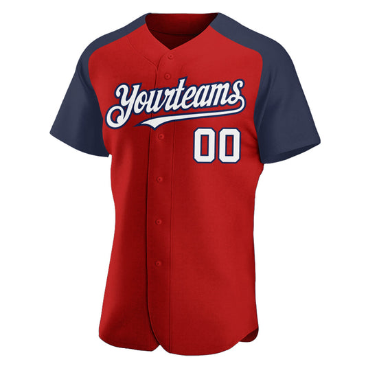 Custom Red White-Navy Authentic Raglan Sleeves Baseball Jersey - Sky-Custom