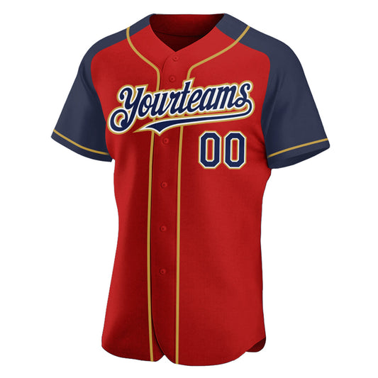 Custom Red Navy-Old Gold Authentic Raglan Sleeves Baseball Jersey - Sky-Custom