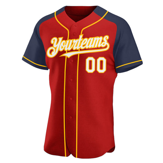 Custom Red White Navy-Gold Authentic Raglan Sleeves Baseball Jersey - Sky-Custom