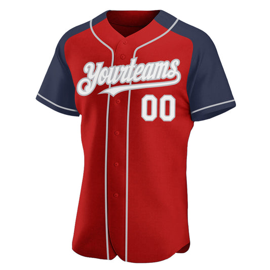 Custom Red White Navy-Gray Authentic Raglan Sleeves Baseball Jersey - Sky-Custom