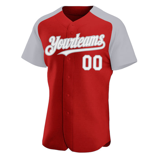 Custom Red White-Gray Authentic Raglan Sleeves Baseball Jersey - Sky-Custom