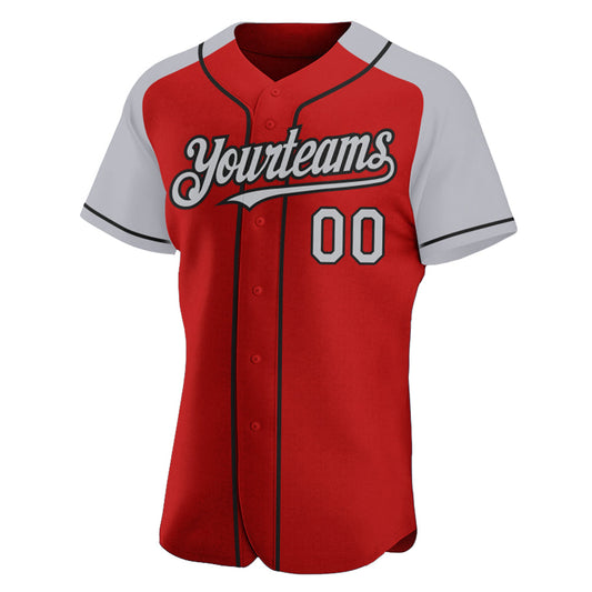 Custom Red Gray-Black Authentic Raglan Sleeves Baseball Jersey - Sky-Custom
