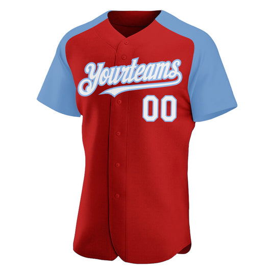 Custom Red White-Light Blue Authentic Raglan Sleeves Baseball Jersey - Sky-Custom