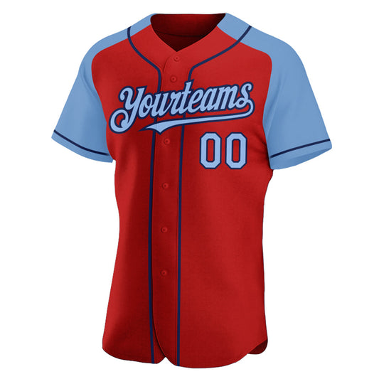 Custom Red Light Blue-Navy Authentic Raglan Sleeves Baseball Jersey - Sky-Custom