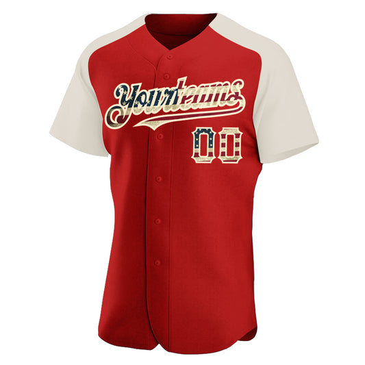 Custom Red Vintage USA Flag-Cream Authentic Raglan Sleeves Baseball Jersey - Sky-Custom
