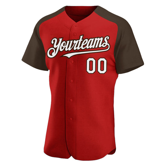 Custom Red White-Brown Authentic Raglan Sleeves Baseball Jersey - Sky-Custom