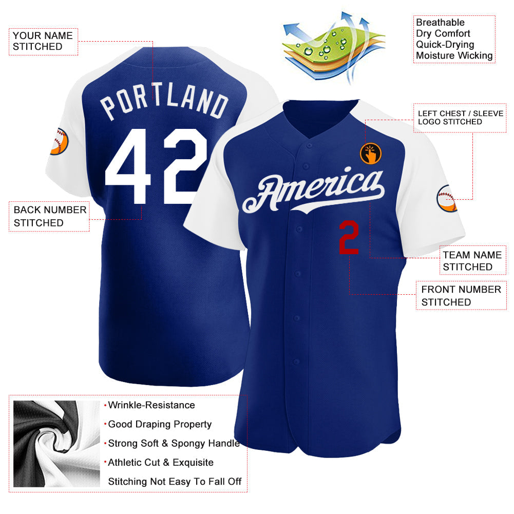 Custom Royal White-Red Authentic Raglan Sleeves Baseball Jersey - Sky-Custom