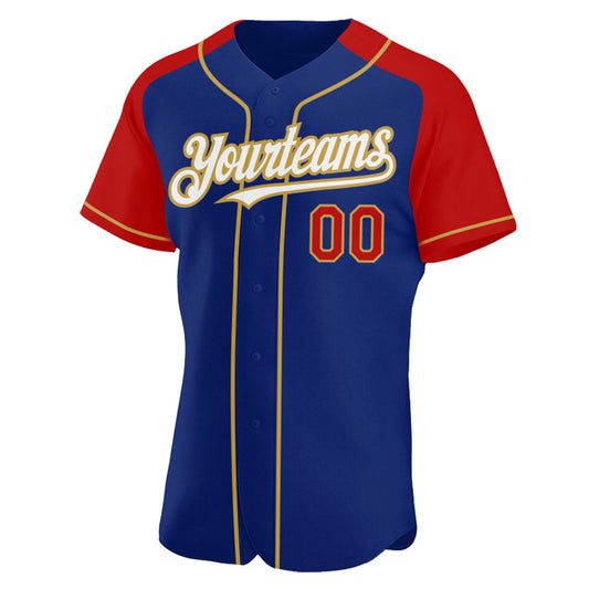 Custom Royal Red-Old Gold Authentic Raglan Sleeves Baseball Jersey - Sky-Custom
