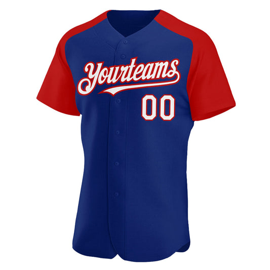 Custom Royal White-Red Authentic Raglan Sleeves Baseball Jersey - Sky-Custom