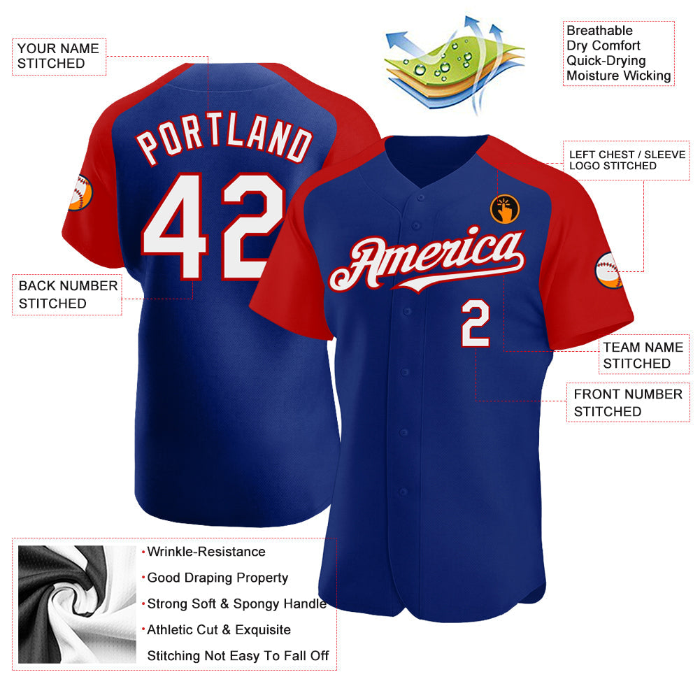 Custom Royal White-Red Authentic Raglan Sleeves Baseball Jersey - Sky-Custom