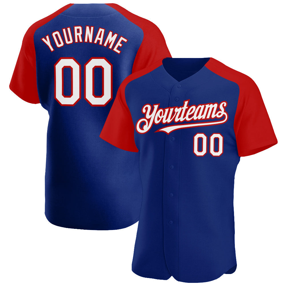 Custom Royal White-Red Authentic Raglan Sleeves Baseball Jersey - Sky-Custom