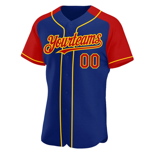 Custom Royal Red-Yellow Authentic Raglan Sleeves Baseball Jersey - Sky-Custom