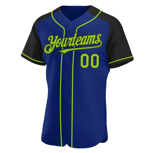 Custom Royal Neon Green-Black Authentic Raglan Sleeves Baseball Jersey - Sky-Custom