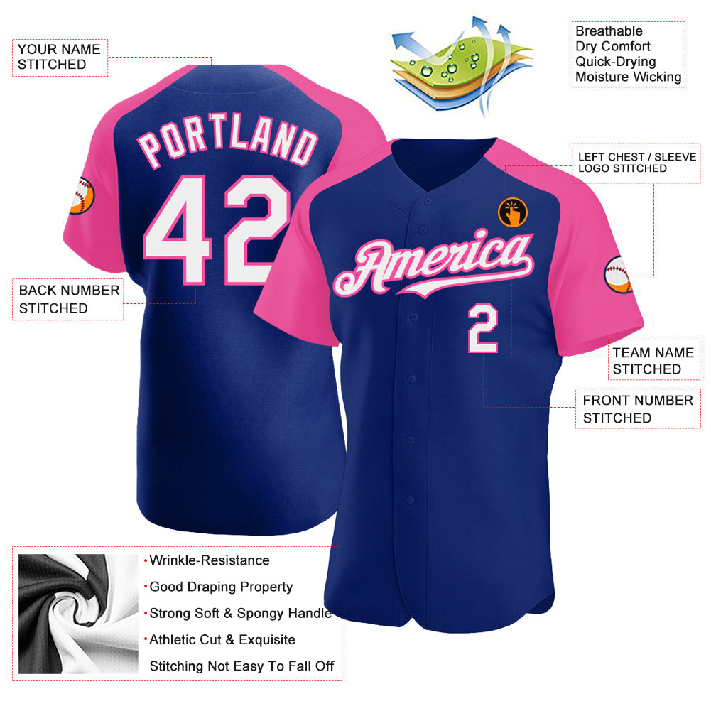 Custom Royal White-Pink Authentic Raglan Sleeves Baseball Jersey - Sky-Custom