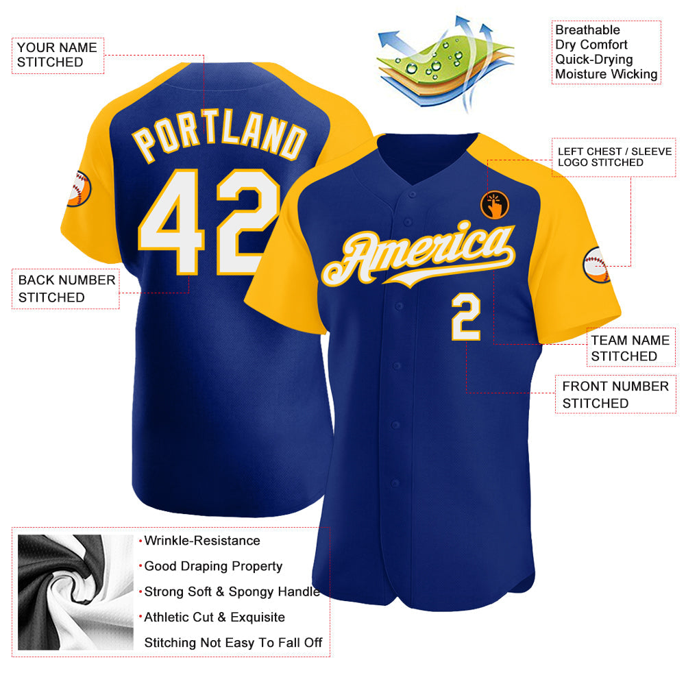 Custom Royal White-Gold Authentic Raglan Sleeves Baseball Jersey - Sky-Custom