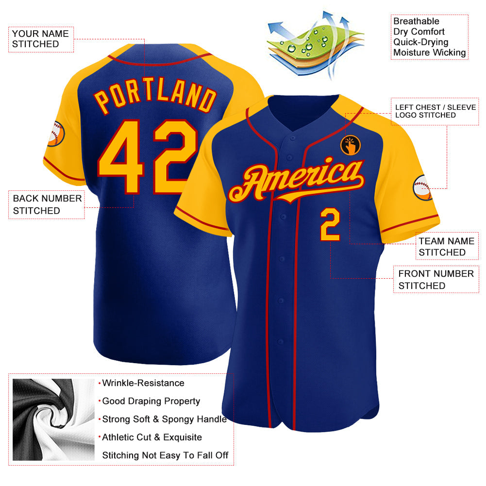 Custom Royal Gold-Red Authentic Raglan Sleeves Baseball Jersey - Sky-Custom