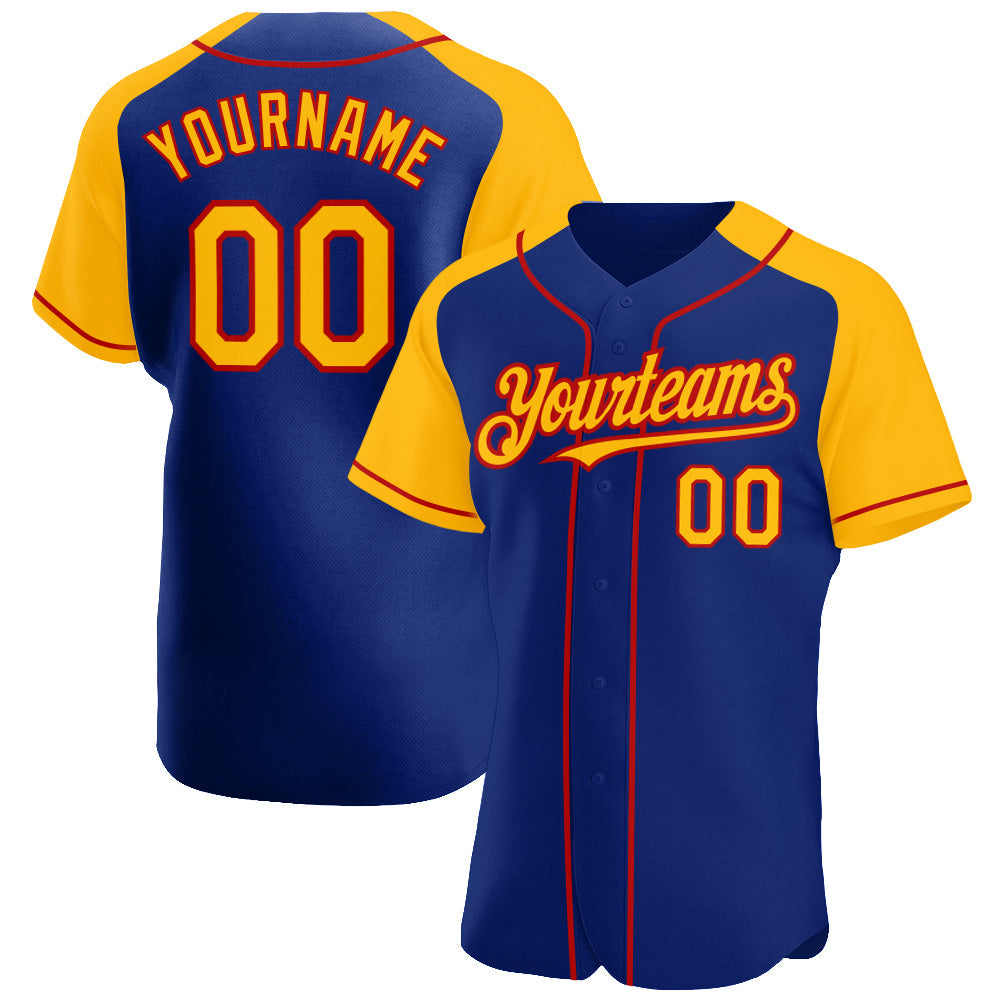 Custom Royal Gold-Red Authentic Raglan Sleeves Baseball Jersey - Sky-Custom