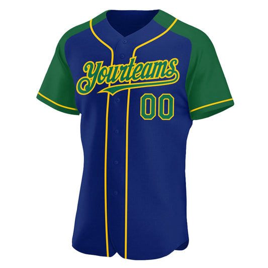 Custom Royal Kelly Green-Yellow Authentic Raglan Sleeves Baseball Jersey - Sky-Custom