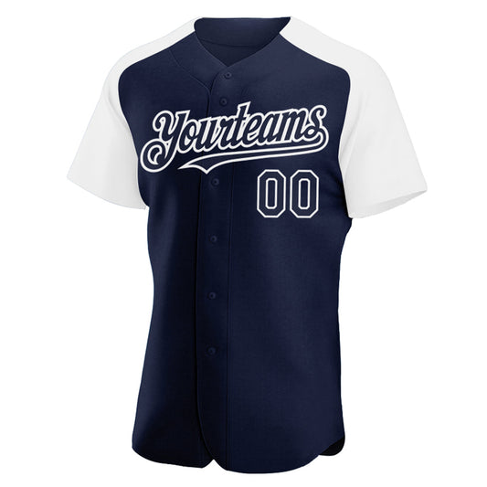 Custom Navy White Authentic Raglan Sleeves Baseball Jersey - Sky-Custom