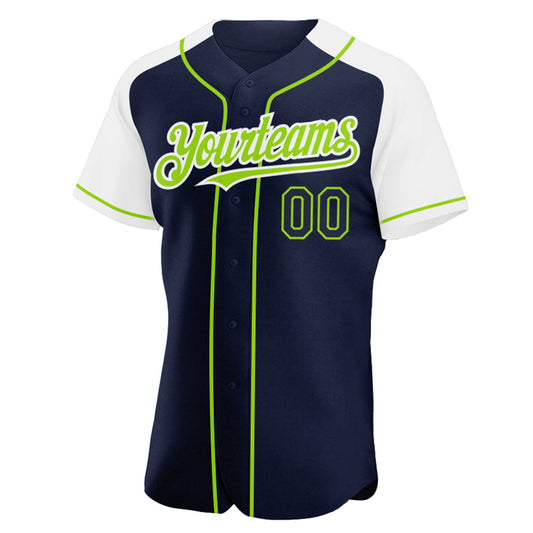 Custom Navy White-Neon Green Authentic Raglan Sleeves Baseball Jersey - Sky-Custom