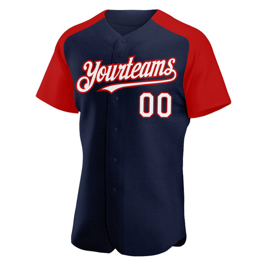 Custom Navy White-Red Authentic Raglan Sleeves Baseball Jersey - Sky-Custom