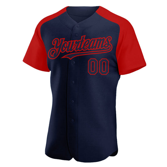 Custom Navy Red Authentic Raglan Sleeves Baseball Jersey - Sky-Custom