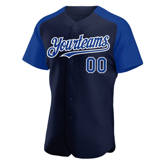 Custom Navy Royal-White Authentic Raglan Sleeves Baseball Jersey - Sky-Custom