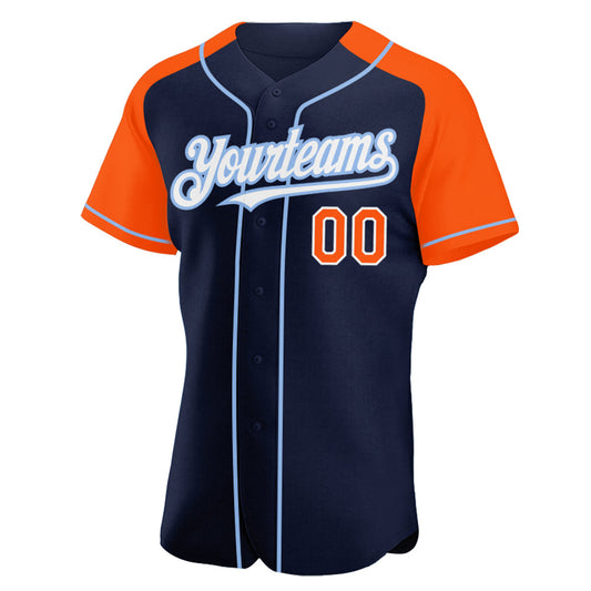 Custom Navy Orange-Light Blue Authentic Raglan Sleeves Baseball Jersey - Sky-Custom