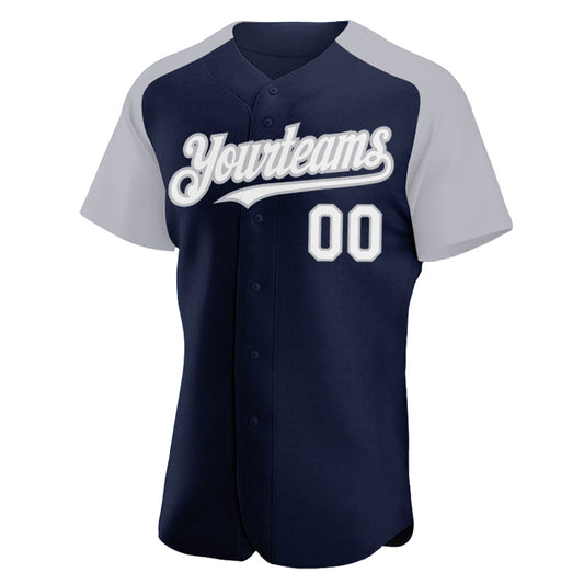 Custom Navy White-Gray Authentic Raglan Sleeves Baseball Jersey - Sky-Custom