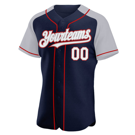 Custom Navy White Gray-Red Authentic Raglan Sleeves Baseball Jersey - Sky-Custom