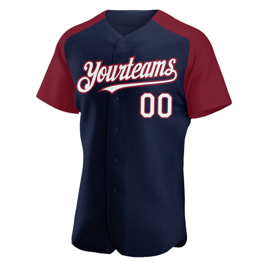 Custom Navy White-Crimson Authentic Raglan Sleeves Baseball Jersey - Sky-Custom