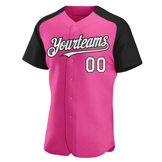 Custom Pink White-Black Authentic Raglan Sleeves Baseball Jersey - Sky-Custom