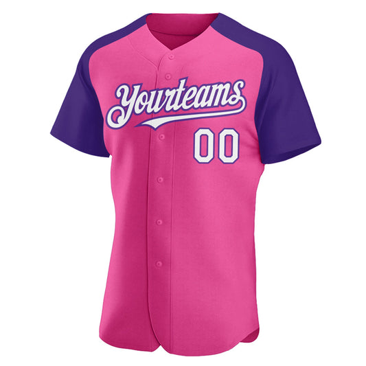 Custom Pink White-Purple Authentic Raglan Sleeves Baseball Jersey - Sky-Custom
