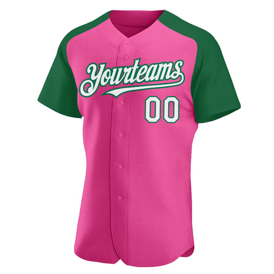 Custom Pink White-Kelly Green Authentic Raglan Sleeves Baseball Jersey - Sky-Custom