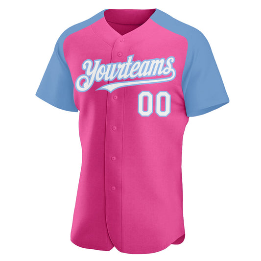 Custom Pink White-Light Blue Authentic Raglan Sleeves Baseball Jersey - Sky-Custom