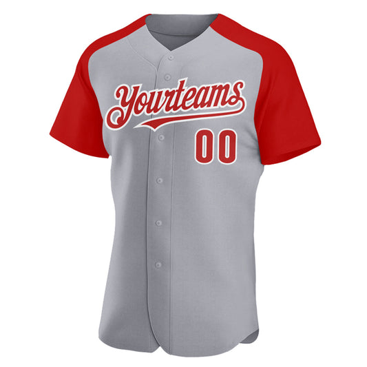 Custom Gray Red-White Authentic Raglan Sleeves Baseball Jersey - Sky-Custom