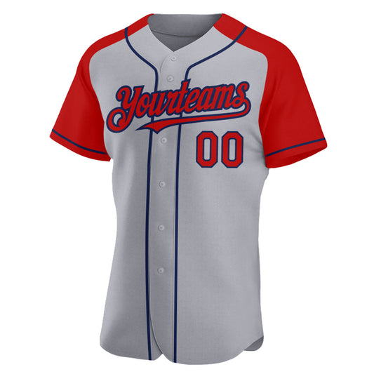 Custom Gray Red-Navy Authentic Raglan Sleeves Baseball Jersey - Sky-Custom