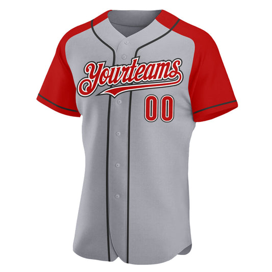Custom Gray Red-Black Authentic Raglan Sleeves Baseball Jersey - Sky-Custom