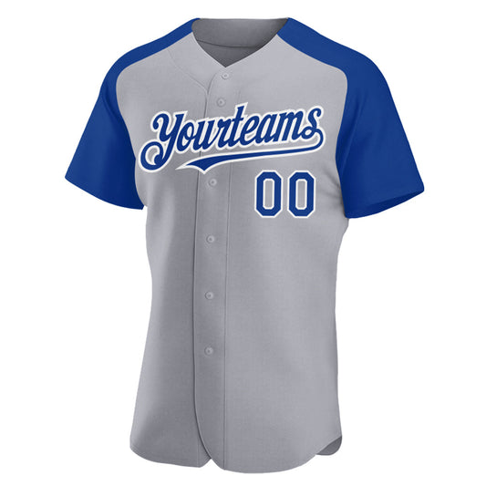 Custom Gray Royal-White Authentic Raglan Sleeves Baseball Jersey - Sky-Custom