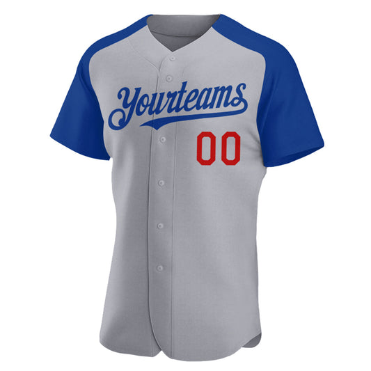 Custom Gray Royal-Red Authentic Raglan Sleeves Baseball Jersey - Sky-Custom