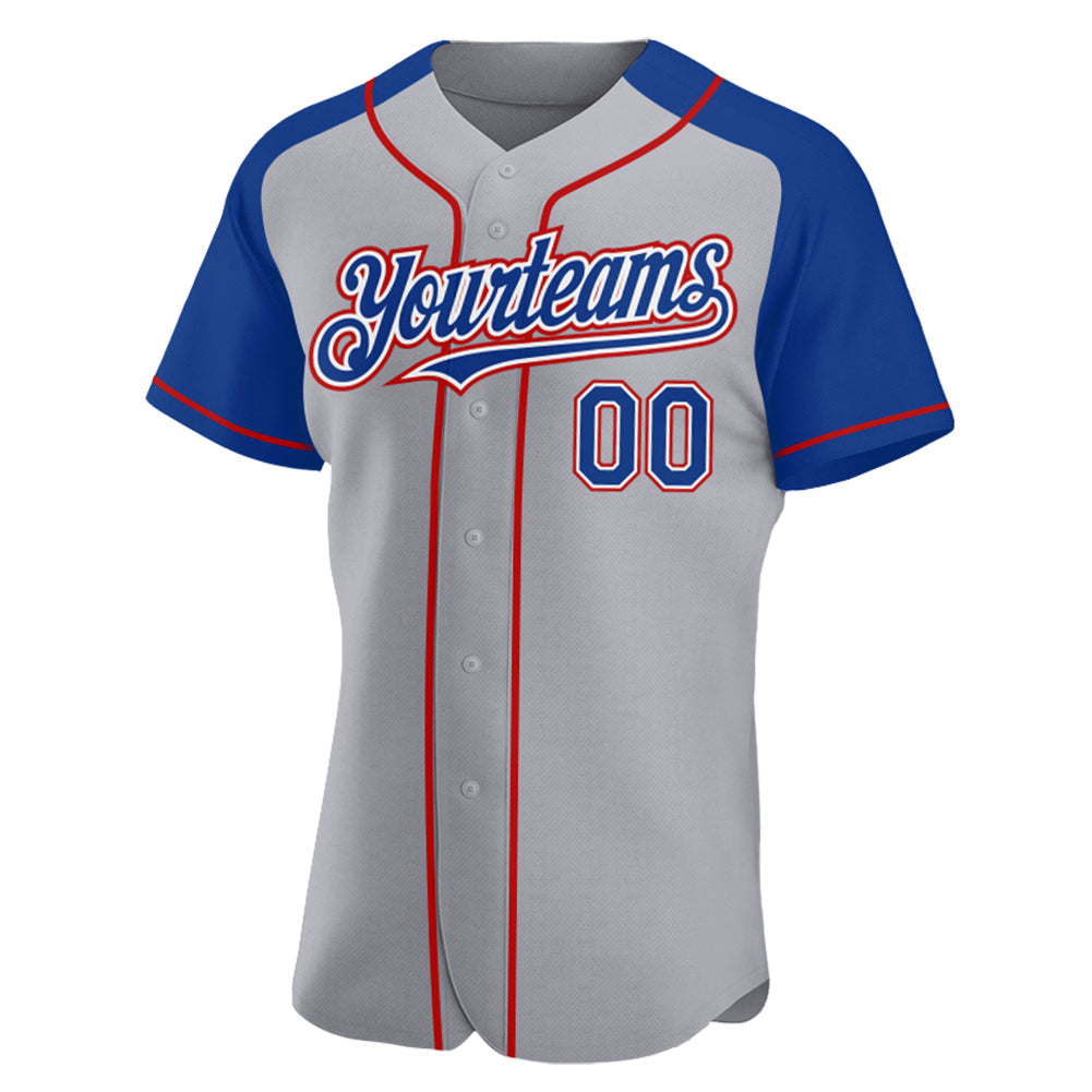 Custom Gray Royal-Red Authentic Raglan Sleeves Baseball Jersey - Sky-Custom