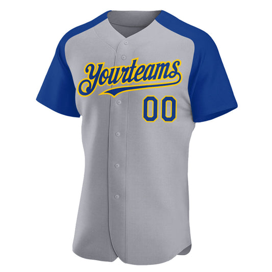 Custom Gray Royal-Yellow Authentic Raglan Sleeves Baseball Jersey - Sky-Custom