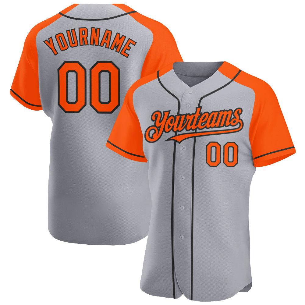 Custom Gray Orange-Black Authentic Raglan Sleeves Baseball Jersey - Sky-Custom