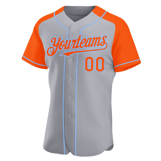 Custom Gray Orange-Light Blue Authentic Raglan Sleeves Baseball Jersey - Sky-Custom