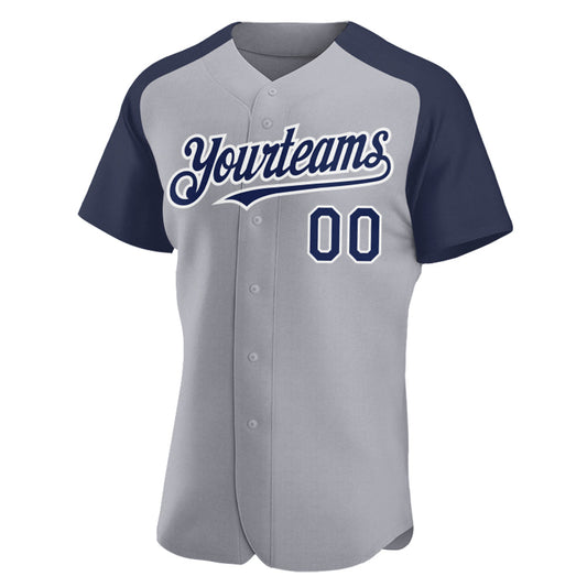 Custom Gray Navy-White Authentic Raglan Sleeves Baseball Jersey - Sky-Custom