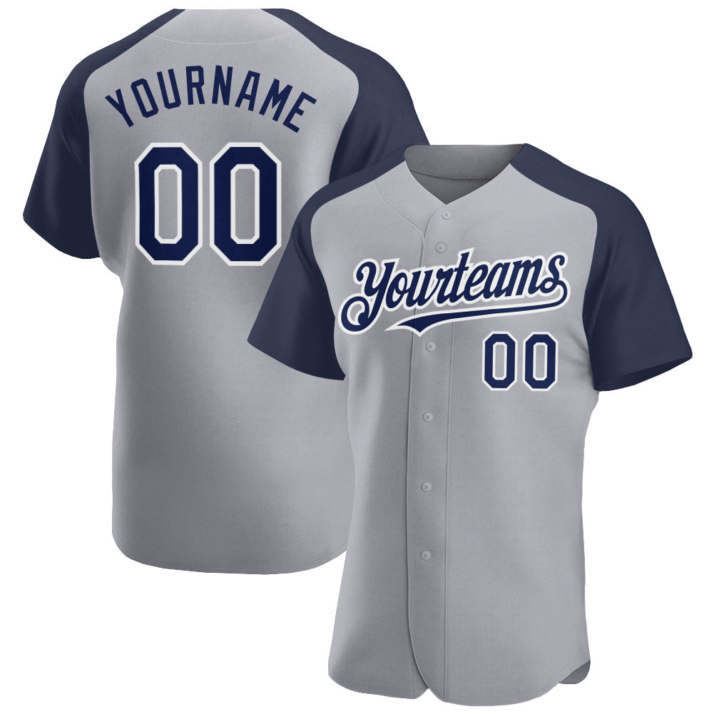 Custom Gray Navy-White Authentic Raglan Sleeves Baseball Jersey - Sky-Custom